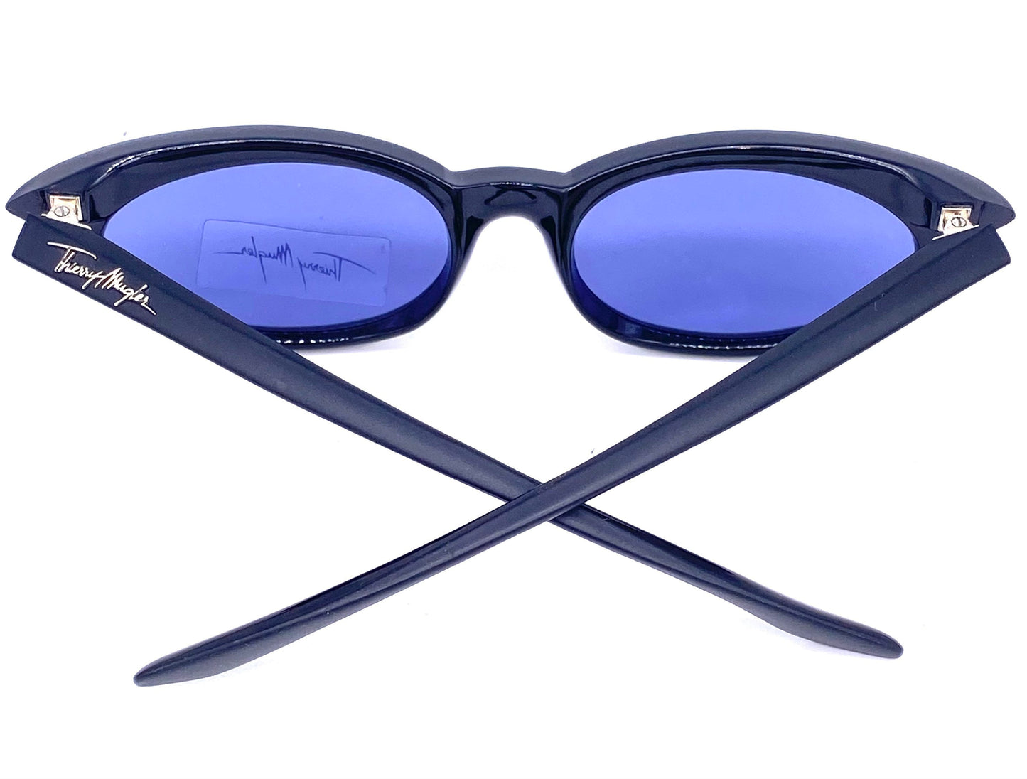 Thierry Mügler dark blue/ black modernist cateye sunglasses, NOS 90s France