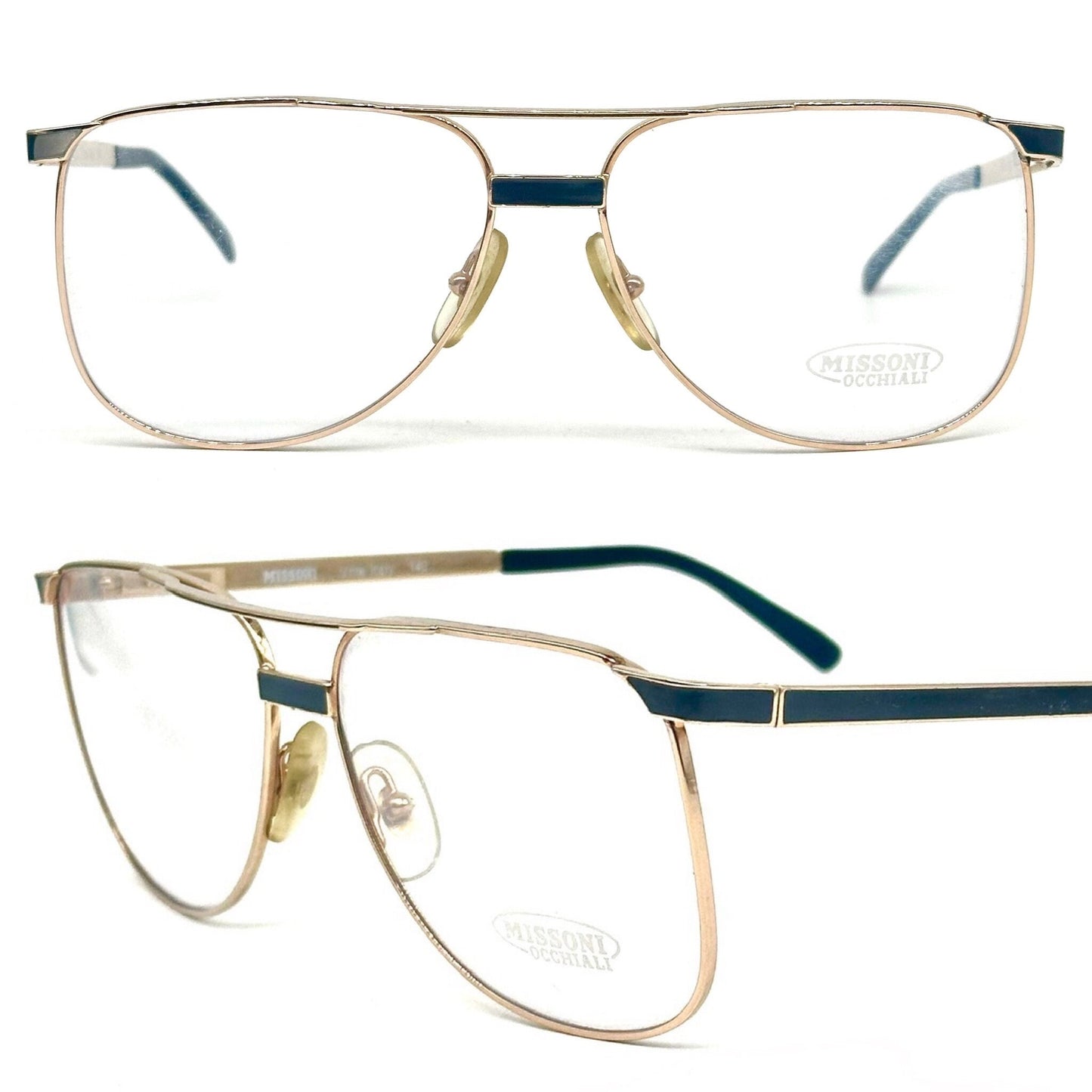 Missoni M405 gold square aviator eyeglasses made in Italy, 90s NoS