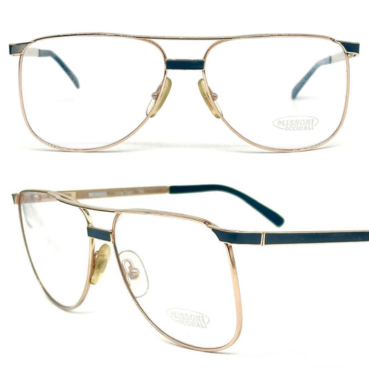 Missoni M405 gold square aviator eyeglasses made in Italy, 90s NoS