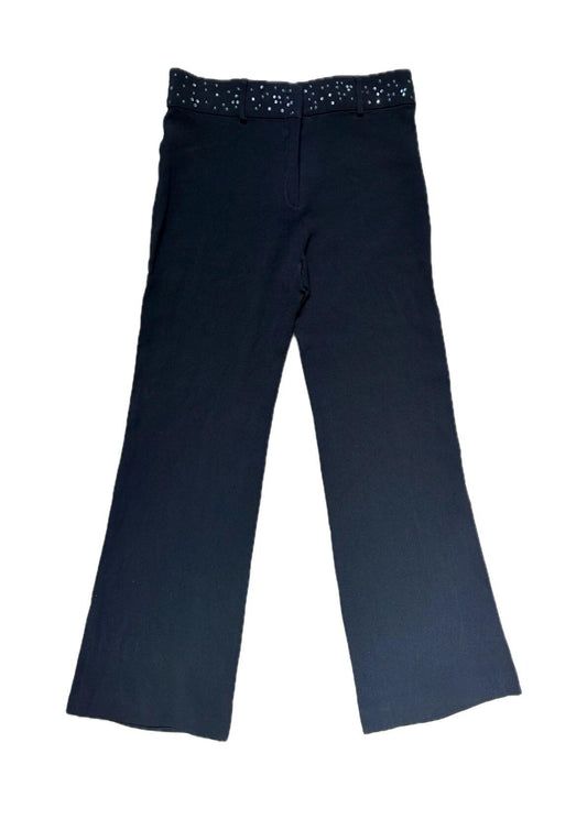 Blumarine black fluid flared sartorial trousers w strass/studs all around the waistline, mint sz 42