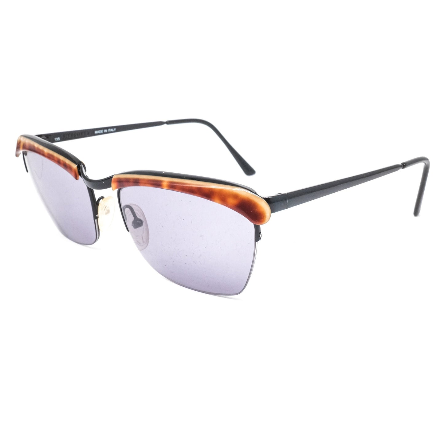 Missoni m-4 vintge square semi rimless sunglasses in black metal with brown tortoise acetate browline details. 80s NOS Italy