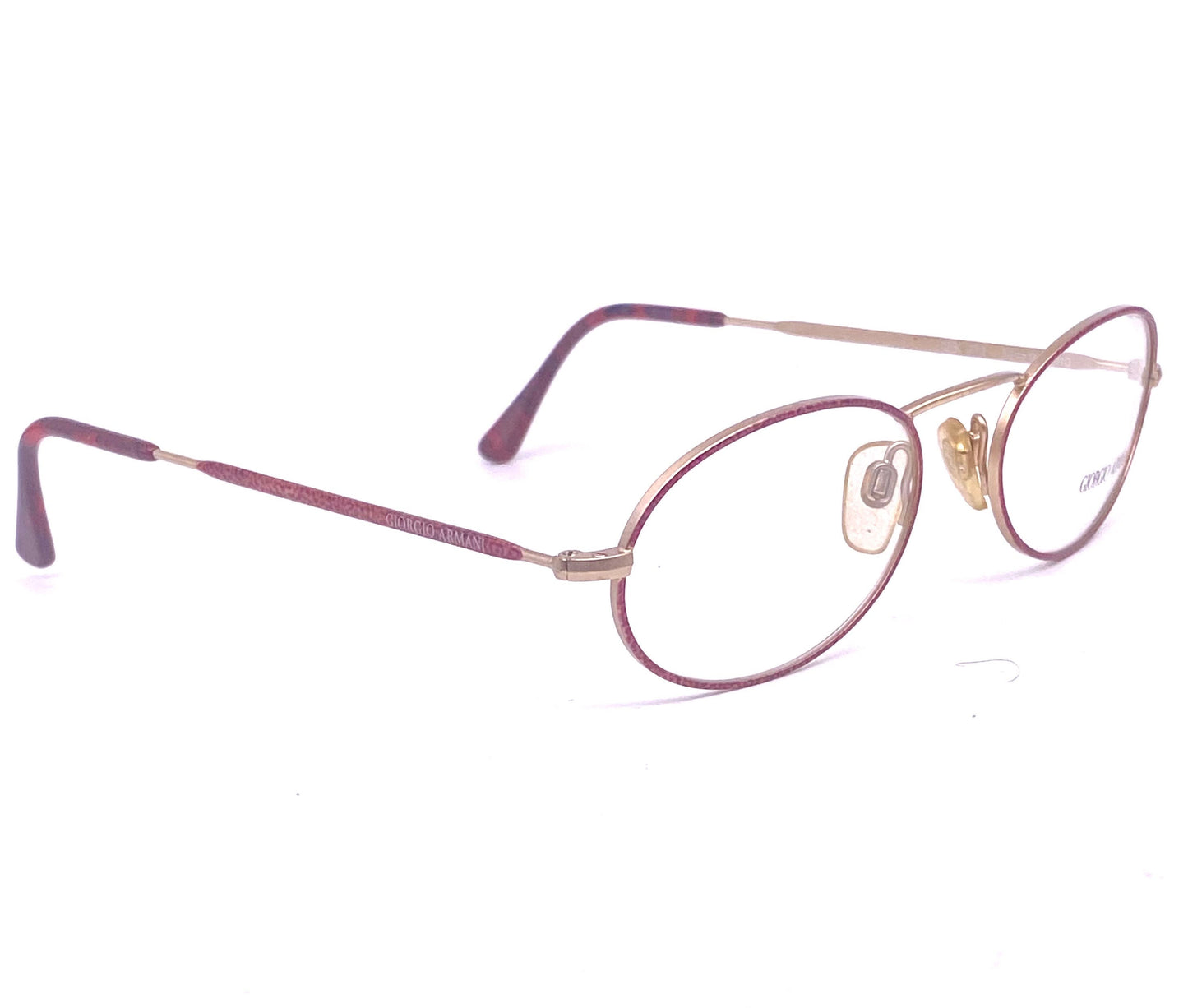 Giorgio Armani 125 oval Matt gold spectacle frames w burgundy enameled pattern, hand made in Italy