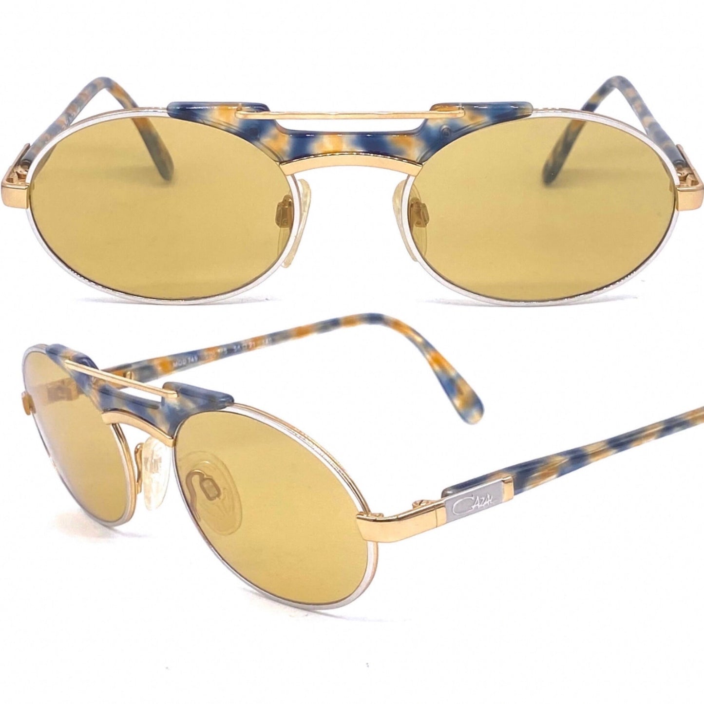 Cazal 749 oval hip silver/gold sunglasses with amber lenses, NoS 80s W Germany
