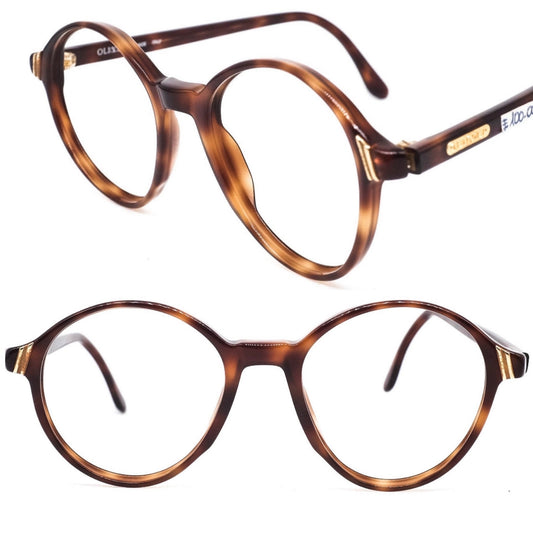 Oliver by Valentino round tortoise eyeglasses frames w golden details & branding, NOS 80s Italy