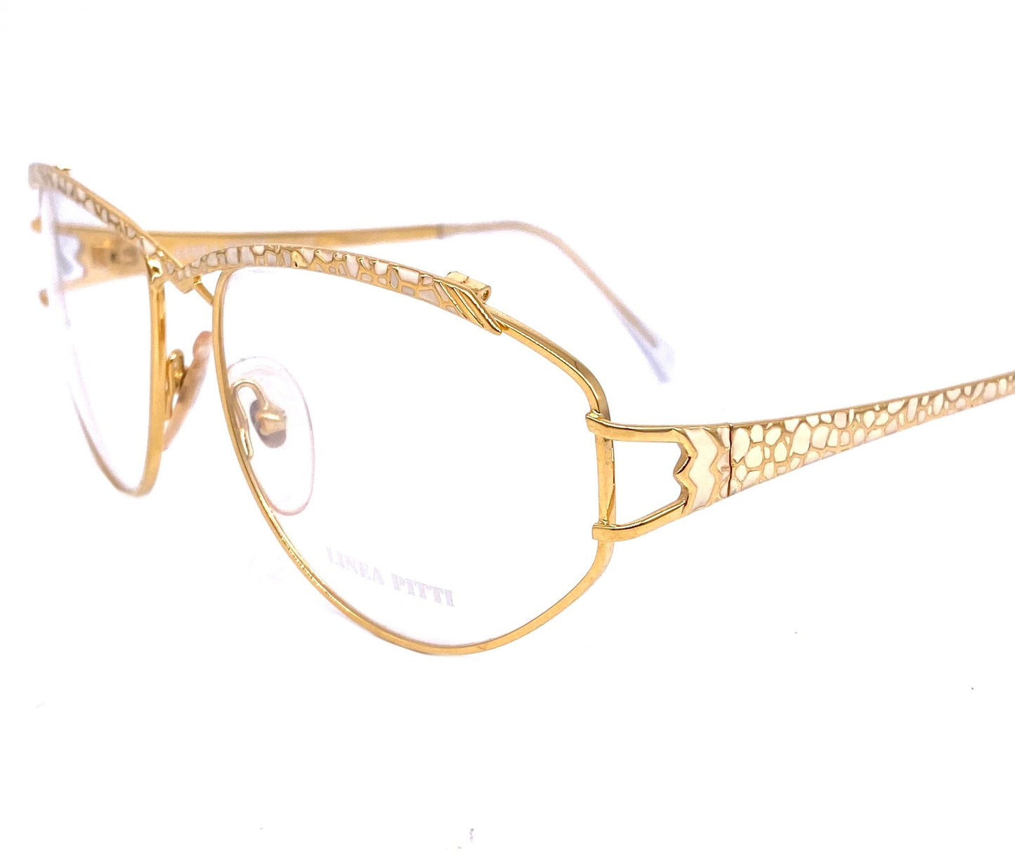 Florence Design oversized golden metal eyeglasses frames w-laqué details in 2 variations, NOS 80s