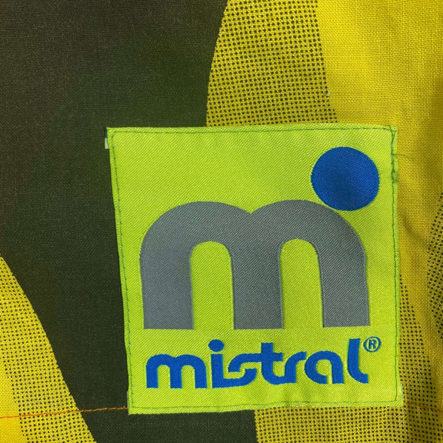 Mistral 1990s neon / black print swim shorts in 100% cotton, new old stock unworn