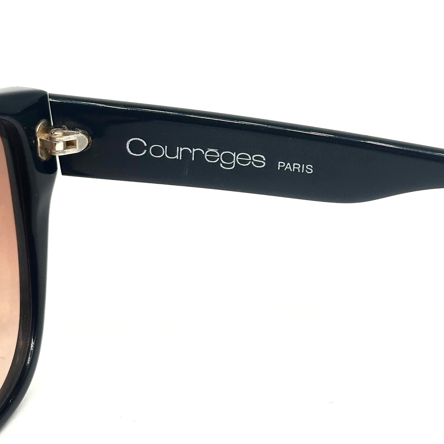 Courreges 8712 black oversized sunglasses w gold logo and Swarovski adornement, hand made in France