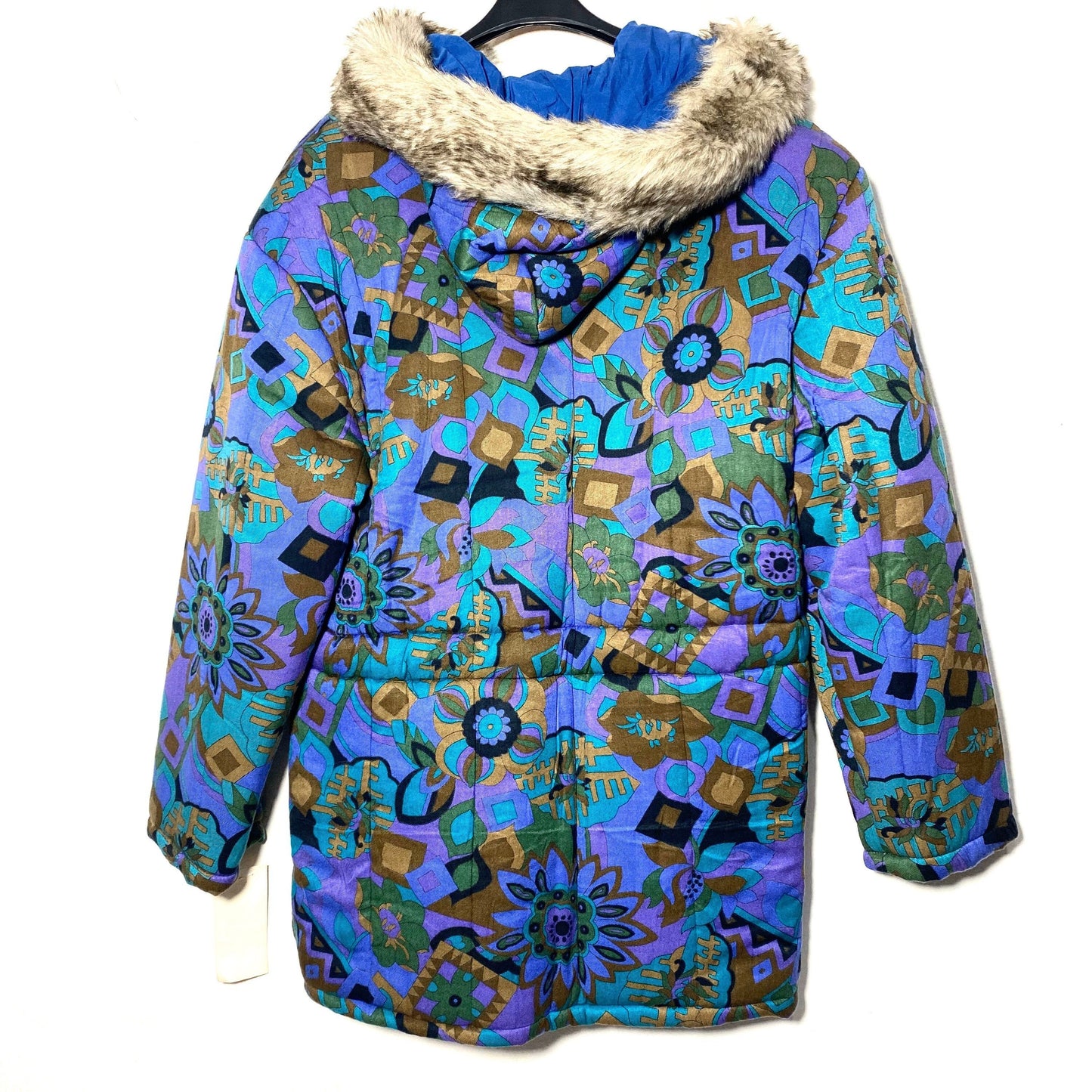 Vegan parka beautiful abstract print allover, 1980s sartorial made in Italy sz 42 M
