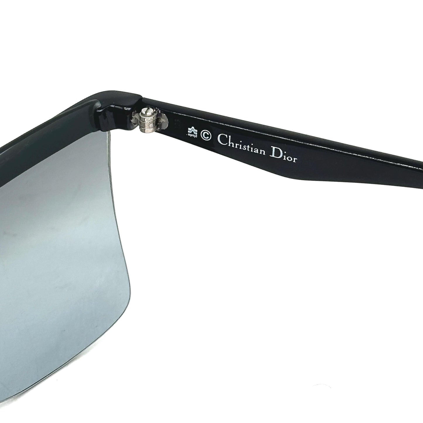 Christian Dior 2395 futuristc black optyl mask sunglasses with silver CD logo detail on temples 70s NOS