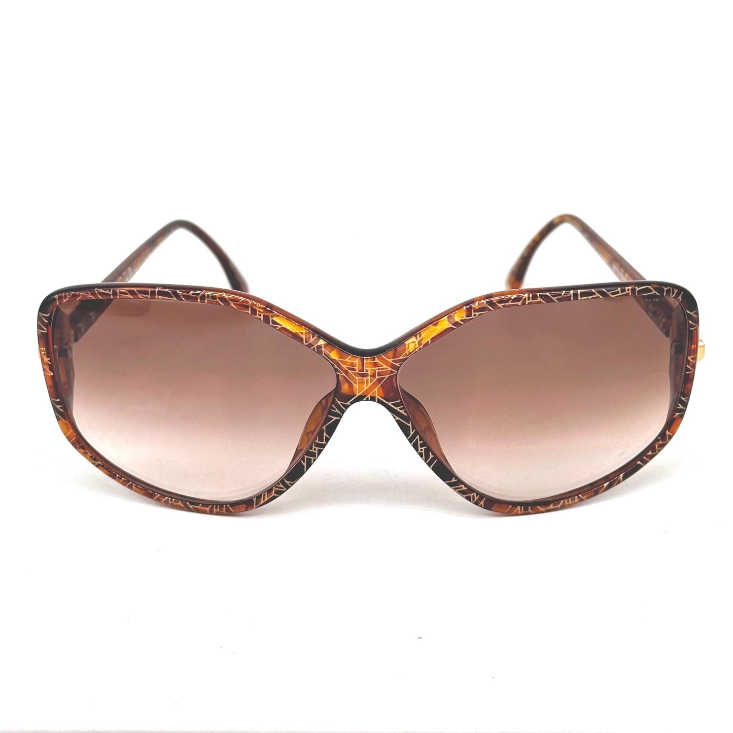 Christian Dior 2498 brown marble and gold frames with gold geometric print all over rare collectible 80s NOS