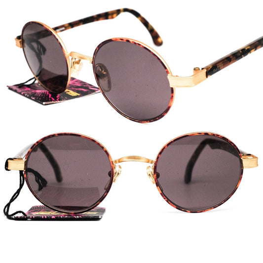 Sunjet by Carrera lennon style round cello sunglasses with tortoise acetate and golden metallic parts made in Italy, 1980s NOS