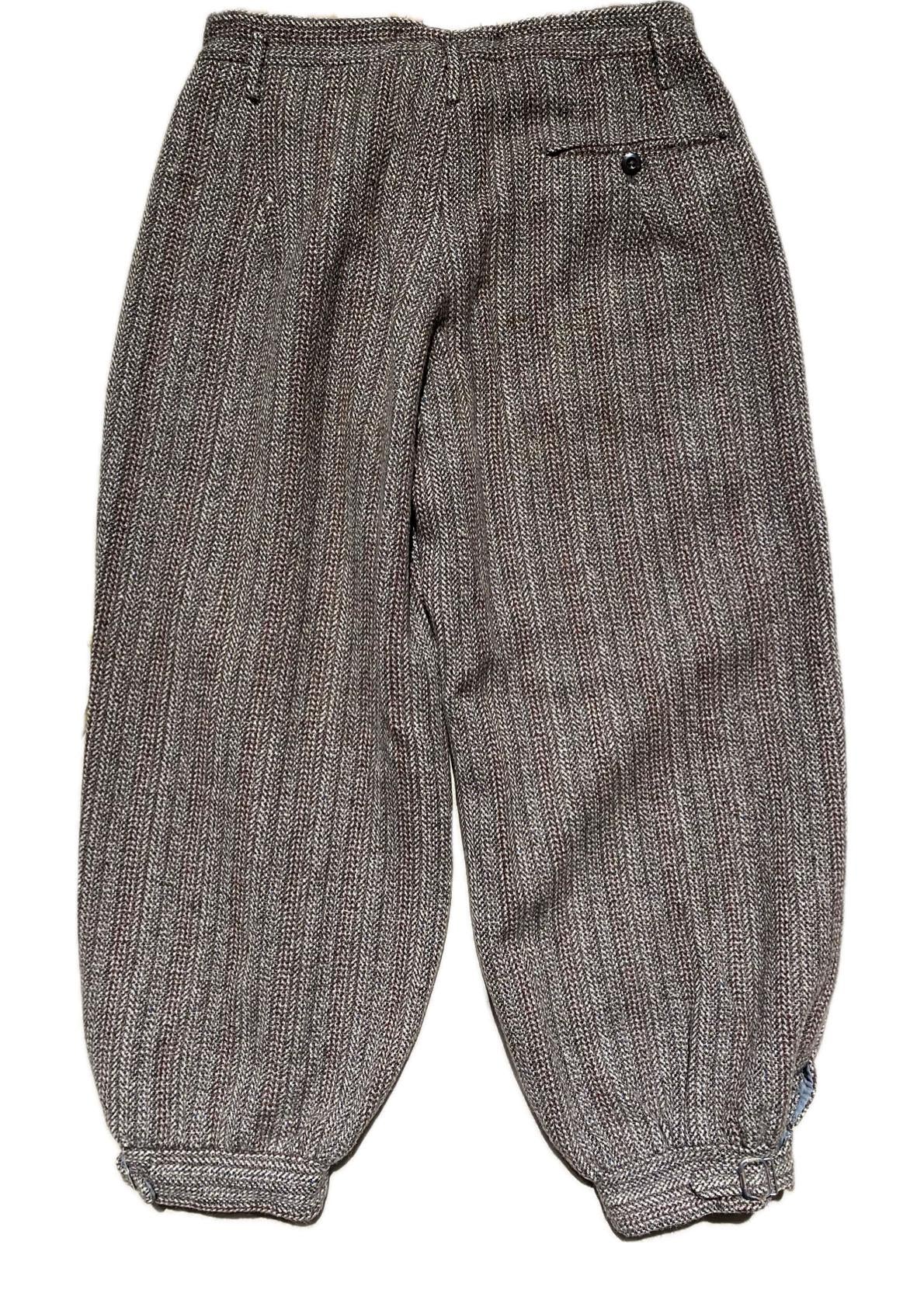 Auth. 1930s circa sartorial brown chevron thick wool trousers ready made 4 suspenders, great cond. sz S man