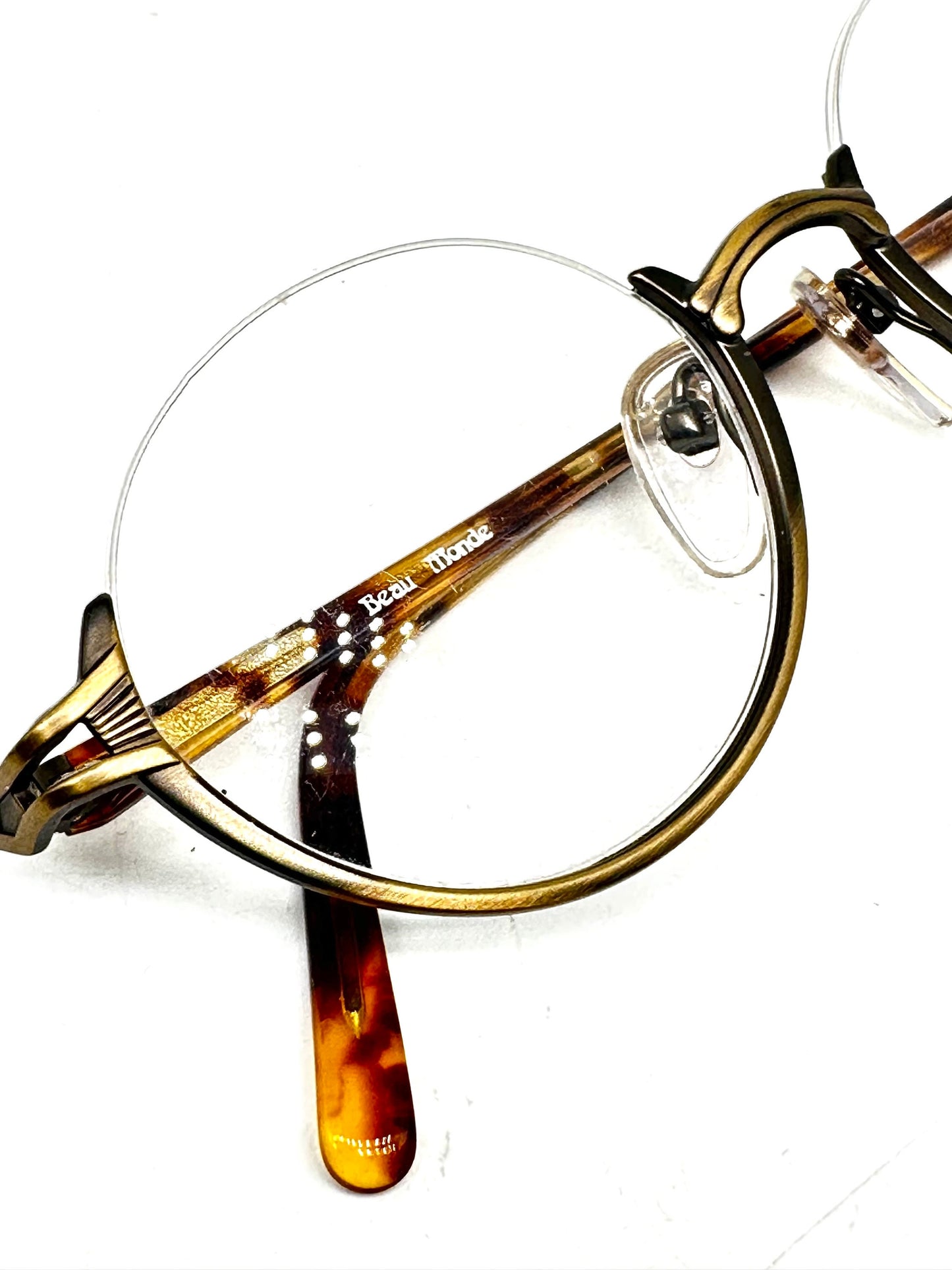 Beau Monde Milford outstanding round half rimmed antique brass spectacle frames, NoS 80s Japan