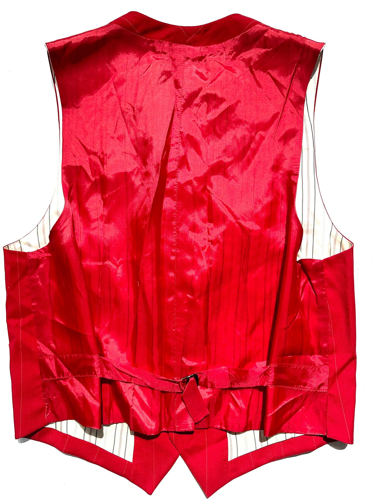 Ralph Lauren classy red pinstripe wool vest with satin lining, NOS 80s w tags sz 10