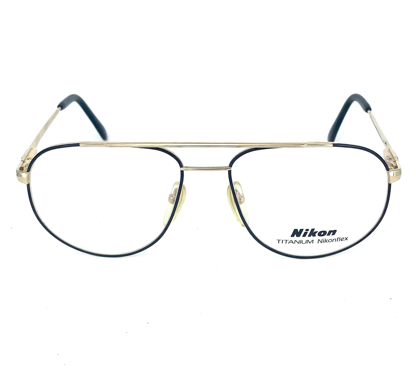 Nikon 4308 Japan classy gold titanium aviator frames w black enameled rims, NOS 80s mint