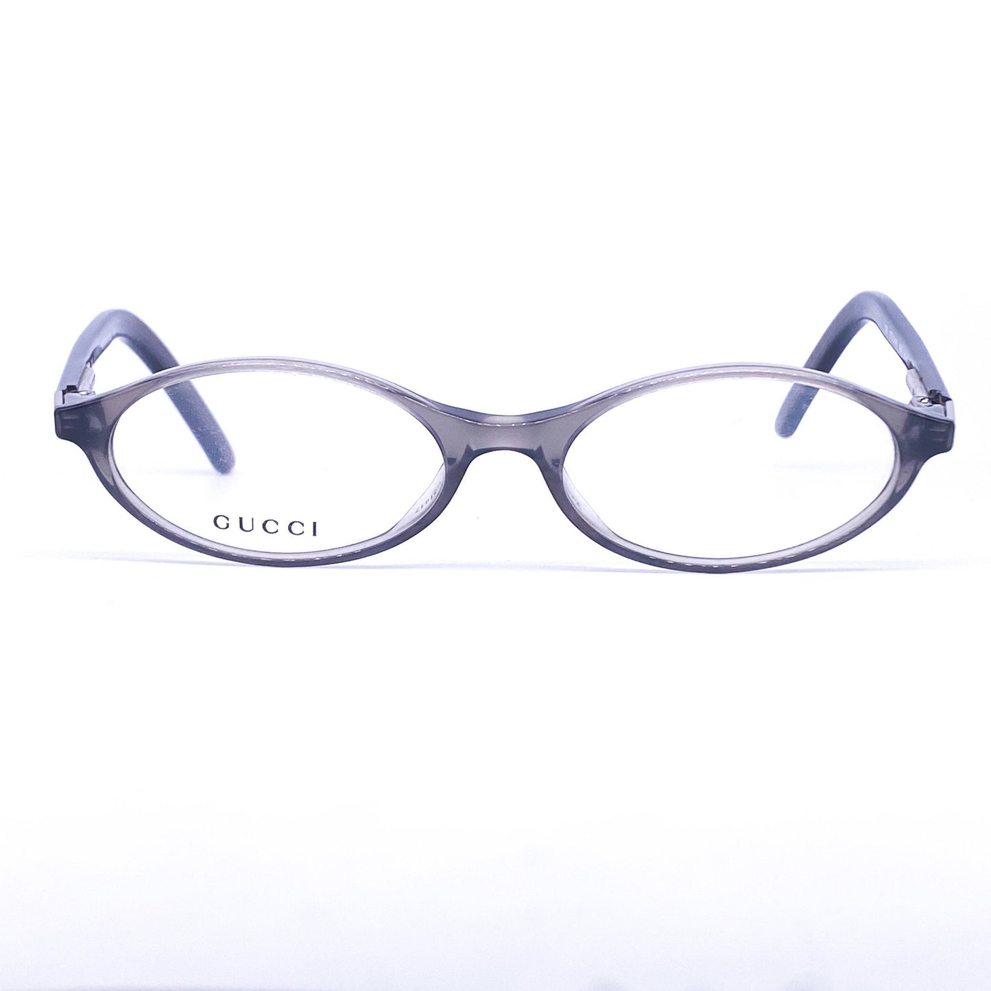 Gucci 2445 oval acetate eyeglasses frames in black and translucent grey culourways, made in italy 1980s NOS