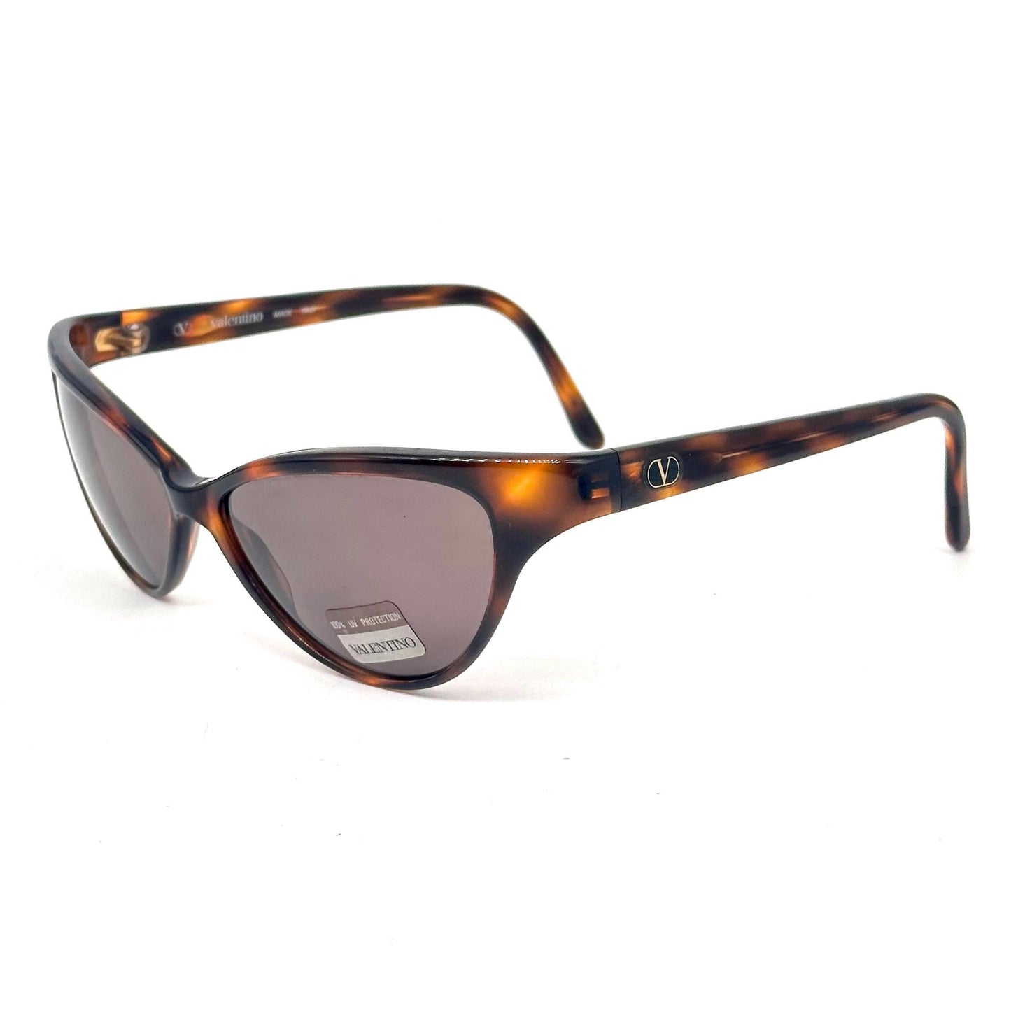 Valentino V606 modern cateye sunglasses in clear cello Golden V logo detail, NOS 90s.