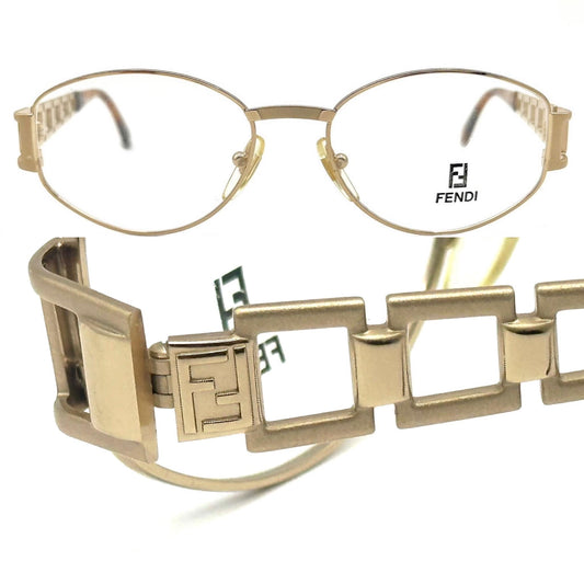 Fendi 7097 iconic oval golden chain cut-off temples frames made in Italy, 90s NOS