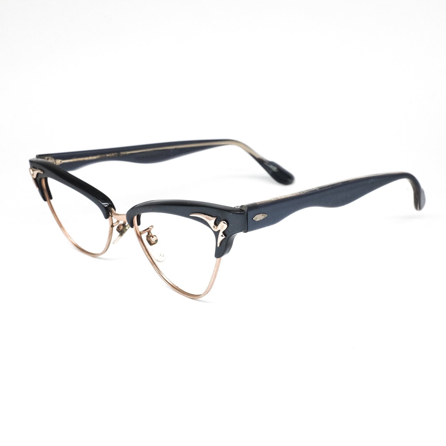 1950s custom cateye eyeglasses frames with gold plated details, NOS USA