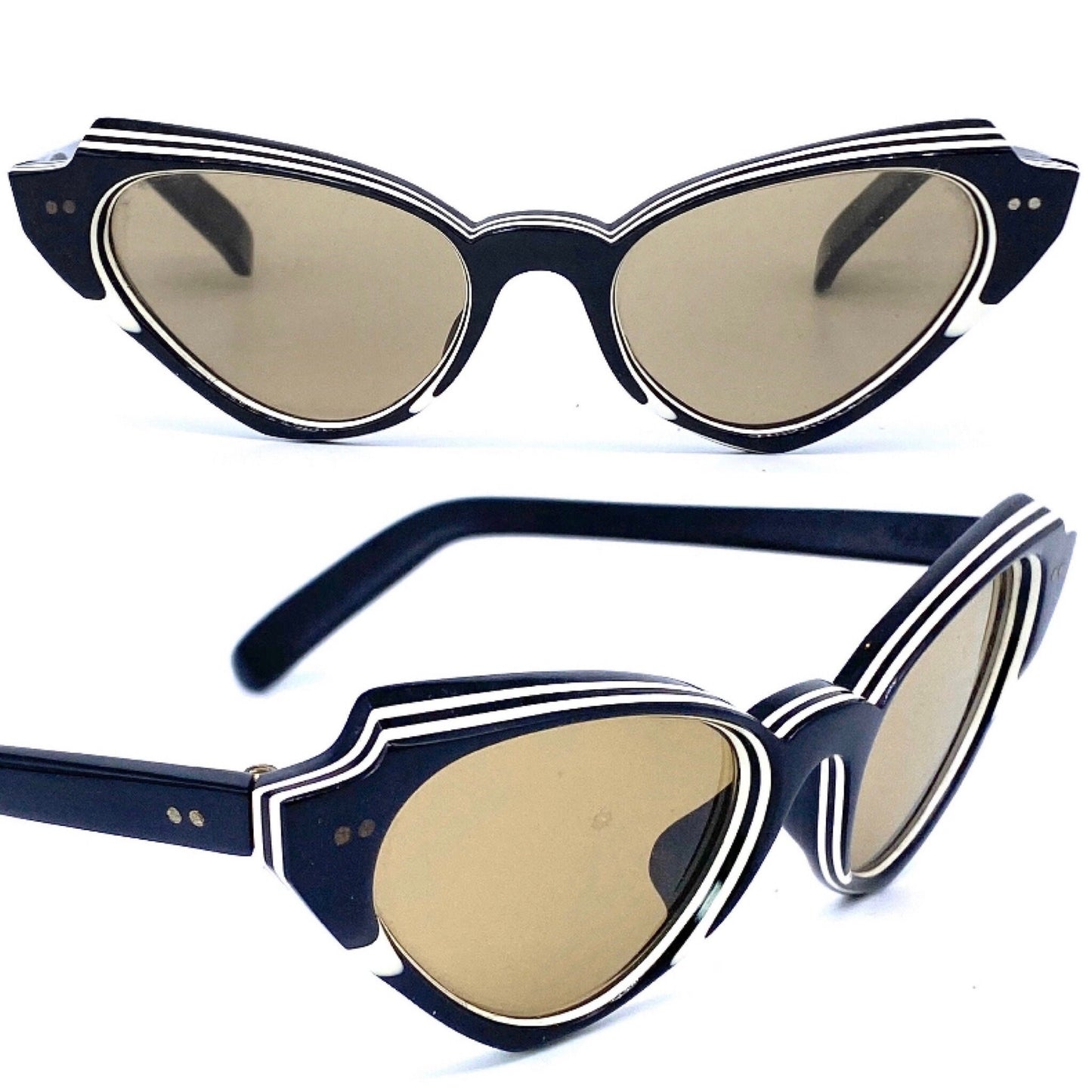 Tigieffe occhiali da sole cateye a strati bianchi neri degli anni '50 fatti a mano in Italia, pin-up rockabilly