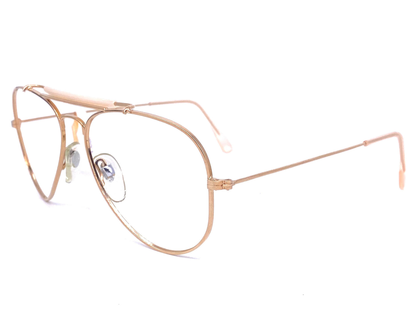 Look Milano classic golden metal aviator with dbl bridge coated in bone color acetate, NOS 80s Italy