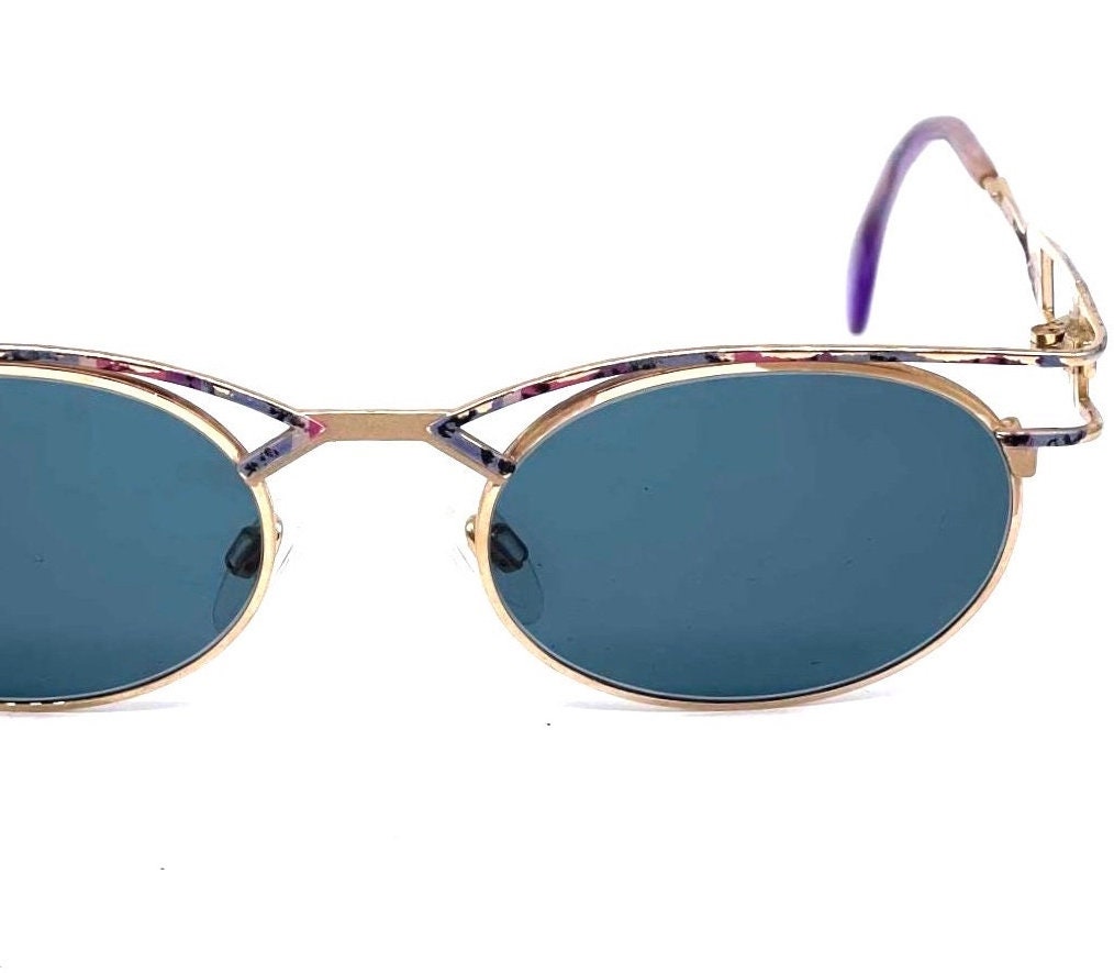 Cazal hip oval gold sunglasses with rainbow enameled details, W Germany 80s good condition