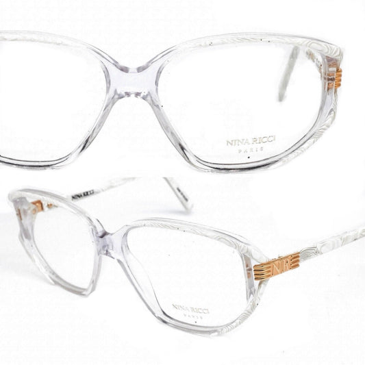 Nina Ricci 2402 vintage butterfly eyeglasses frames in clear acetate w/ gold details, NOS 80s Handmade in France
