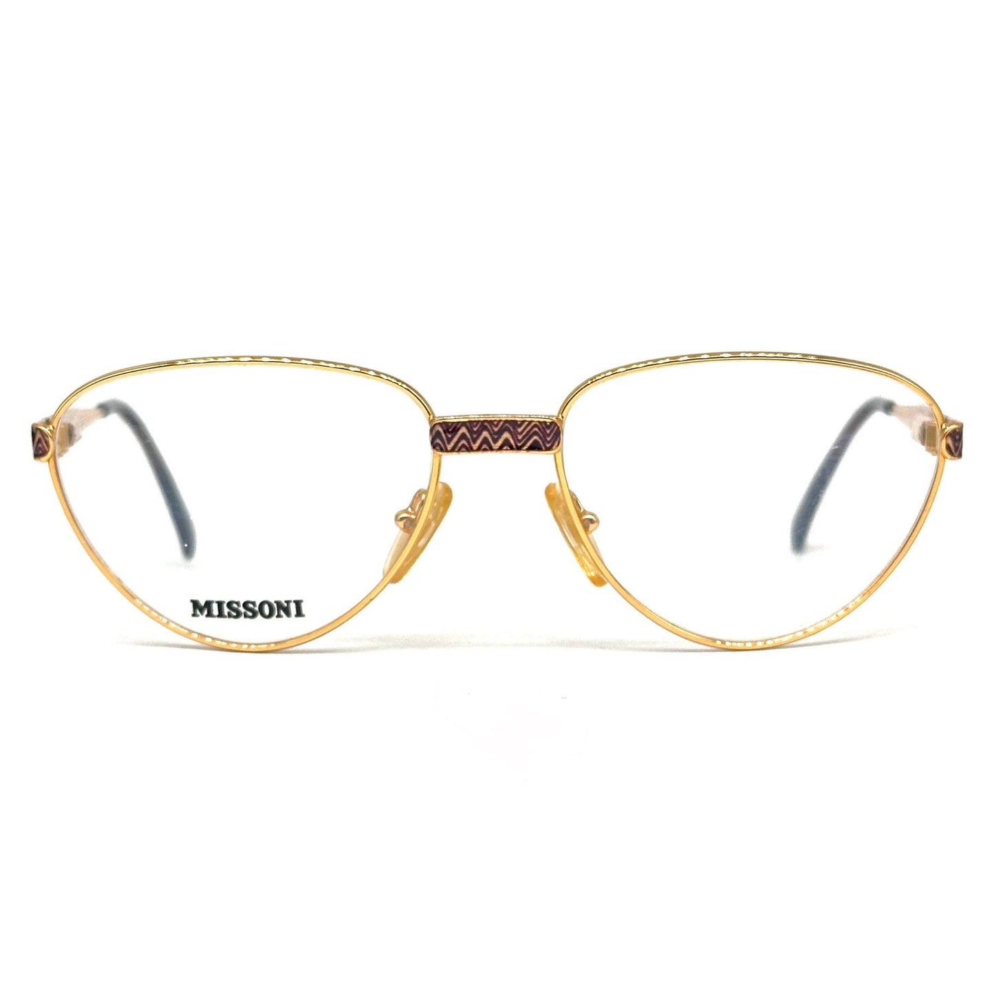 Missoni M823 44F gold oval frames w iconic brown wavy zig-zag enamel detailing, 90s NOs