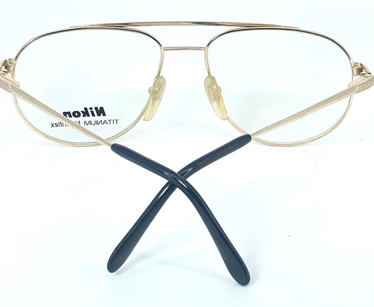 Nikon 4308 Japan classy gold titanium aviator frames w black enameled rims, NOS 80s mint