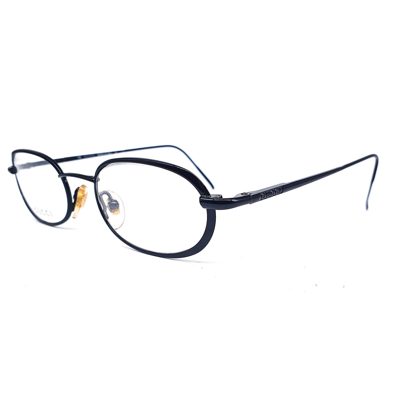 Gucci gg2626 black metallic oval eyeglasses frames, 90s NOS made in Italy