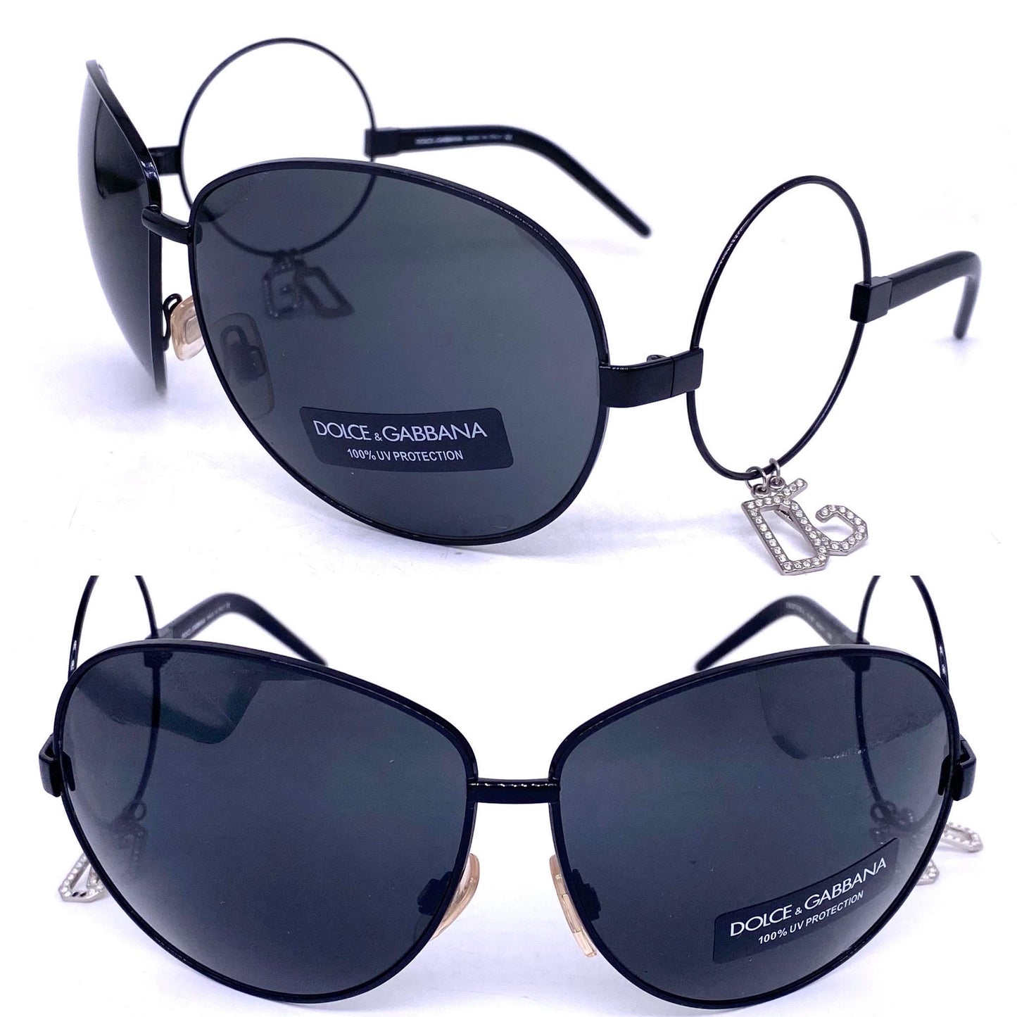 Dolce e Gabbana rare oversized metal sunglasses w spaceage inspired temples & jewelled inserts, NOS