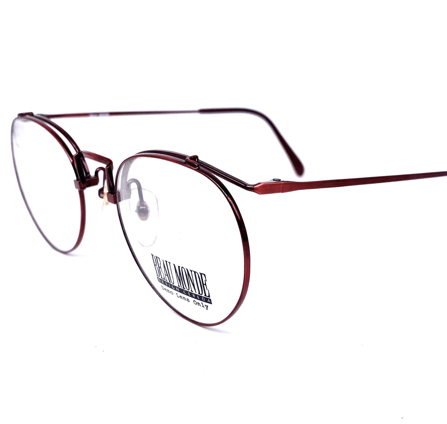 Beau Monde Brentwood round - pantos red metallized eyeglasses frames , NOS 80s