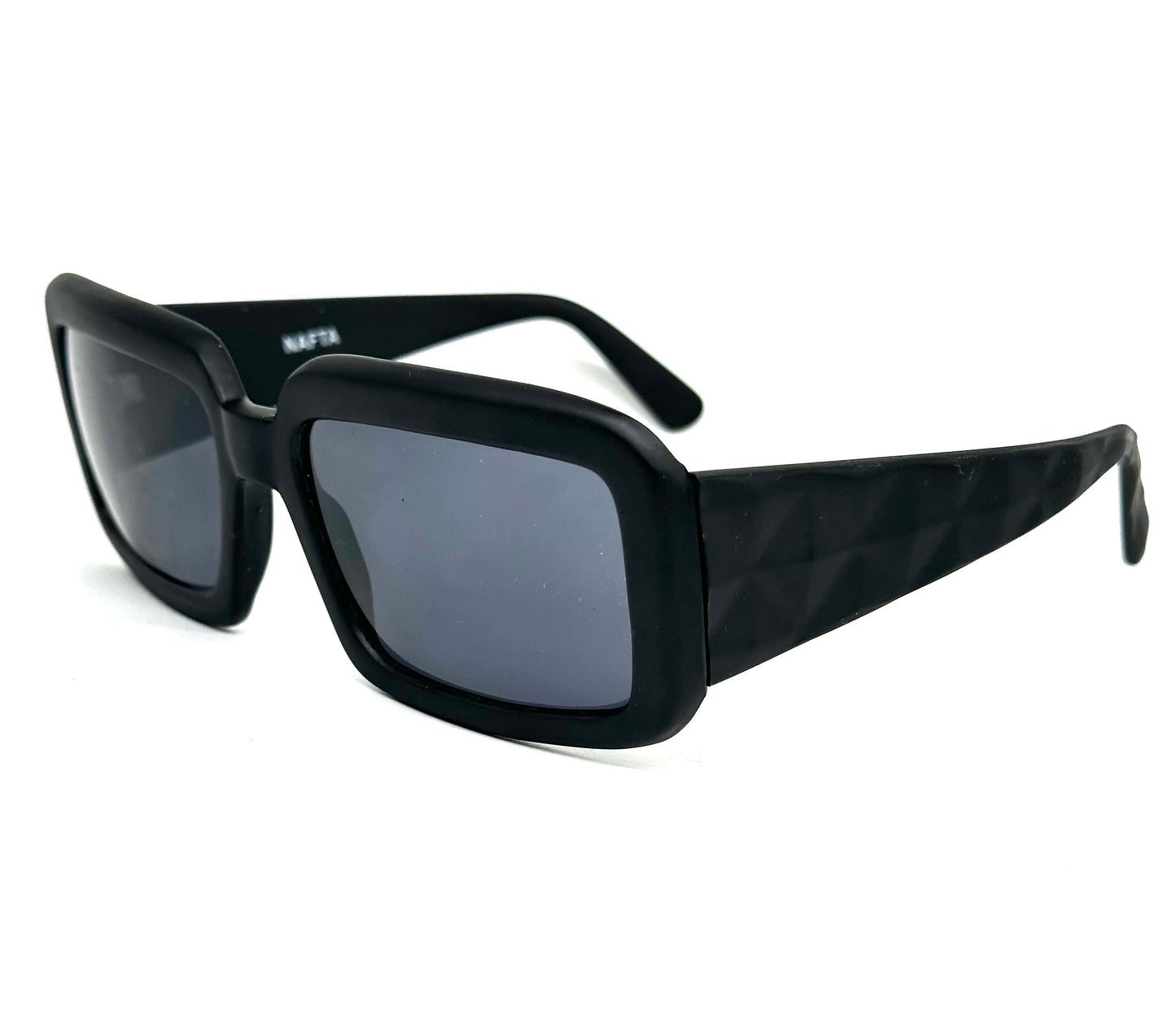 Nafta black square oversized sunglasses w/ 3D matelassè temples, Matt finish; NOS 2003, Italy