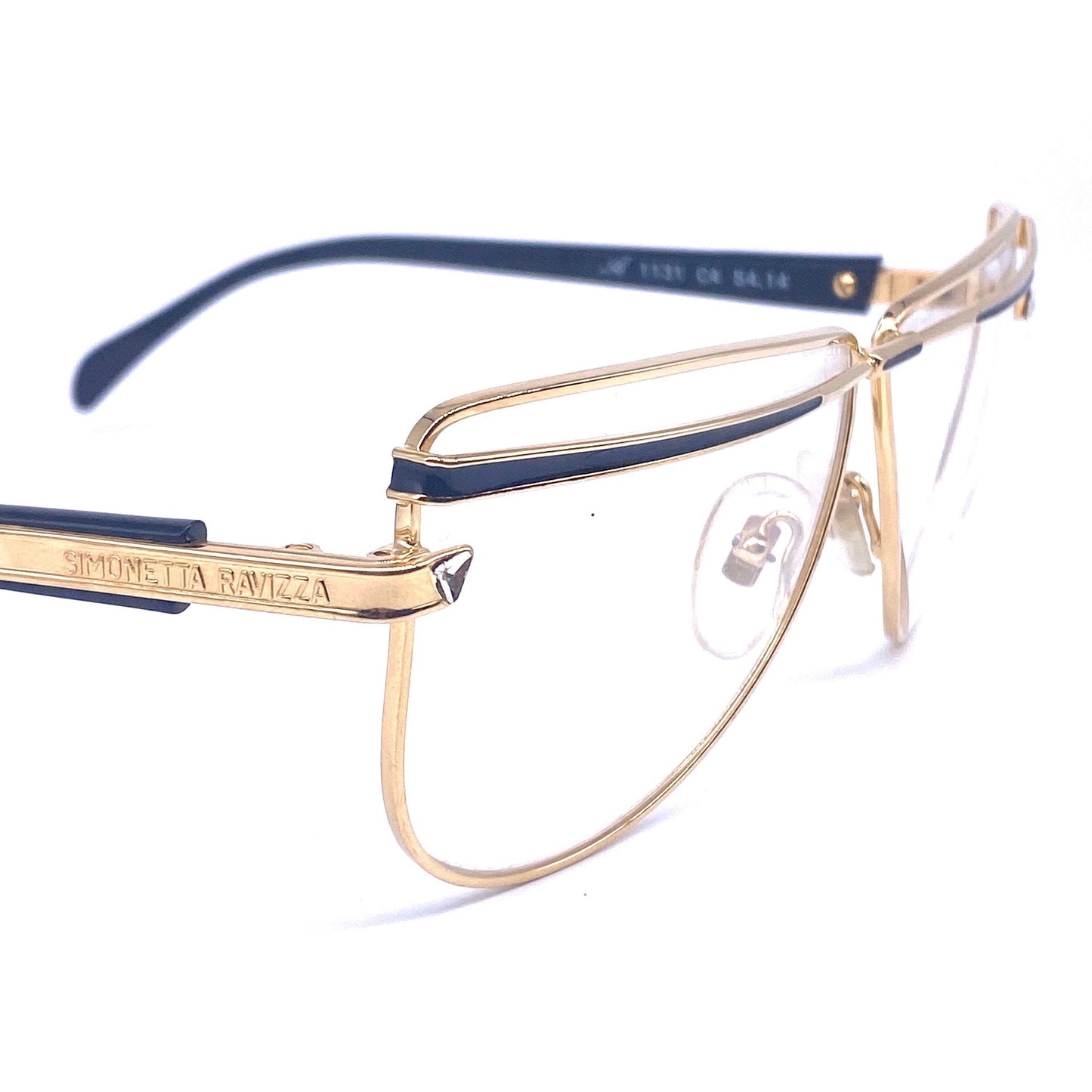 Luxury Annabella eyeglasses with golden oversize frame with rhinestones and enamels, 80s