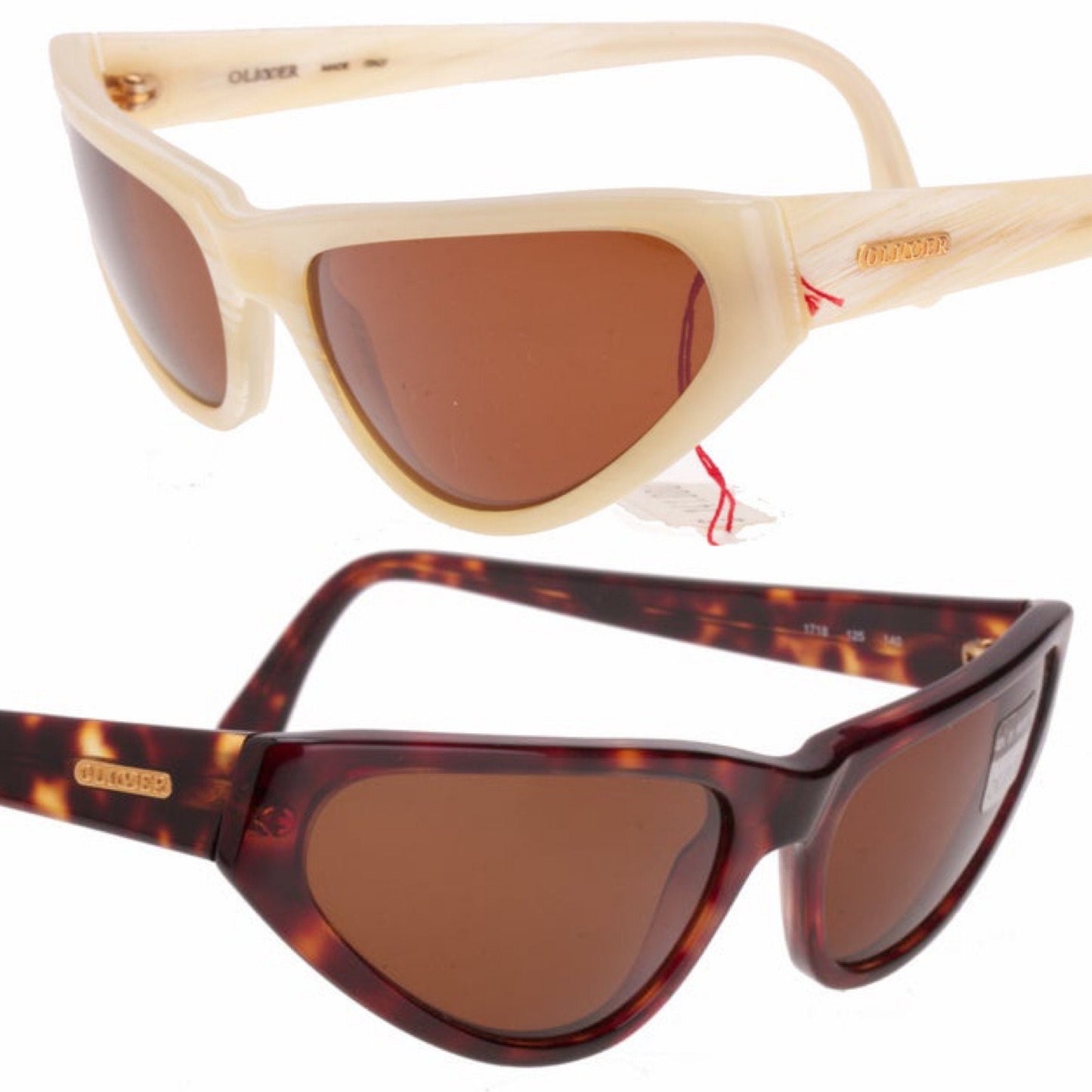 Oliver by Valentino classy pointed cateye sunglasses in tortoise or horn color, made in Italy, 90s NOS
