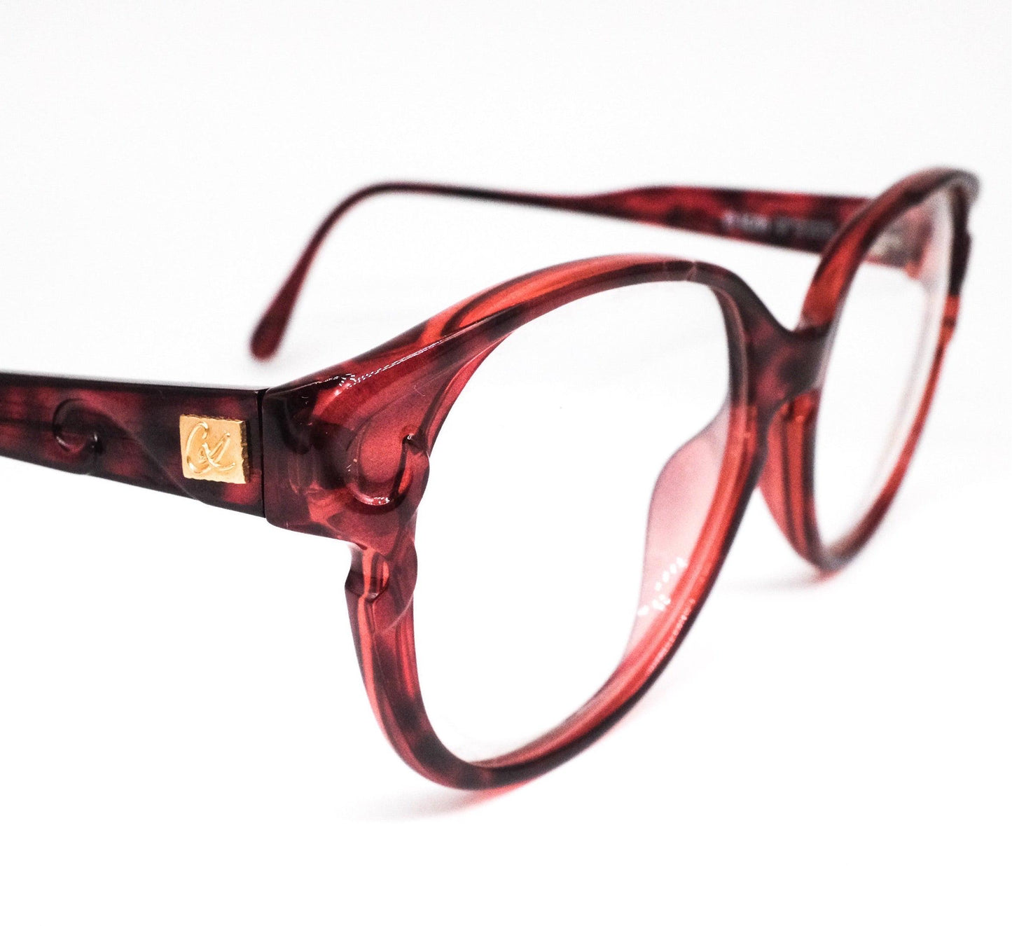 Christian Lacroix 7307 burgundy tortoise oversized eyeglasses frames w embossed deco details, NoS 80s France