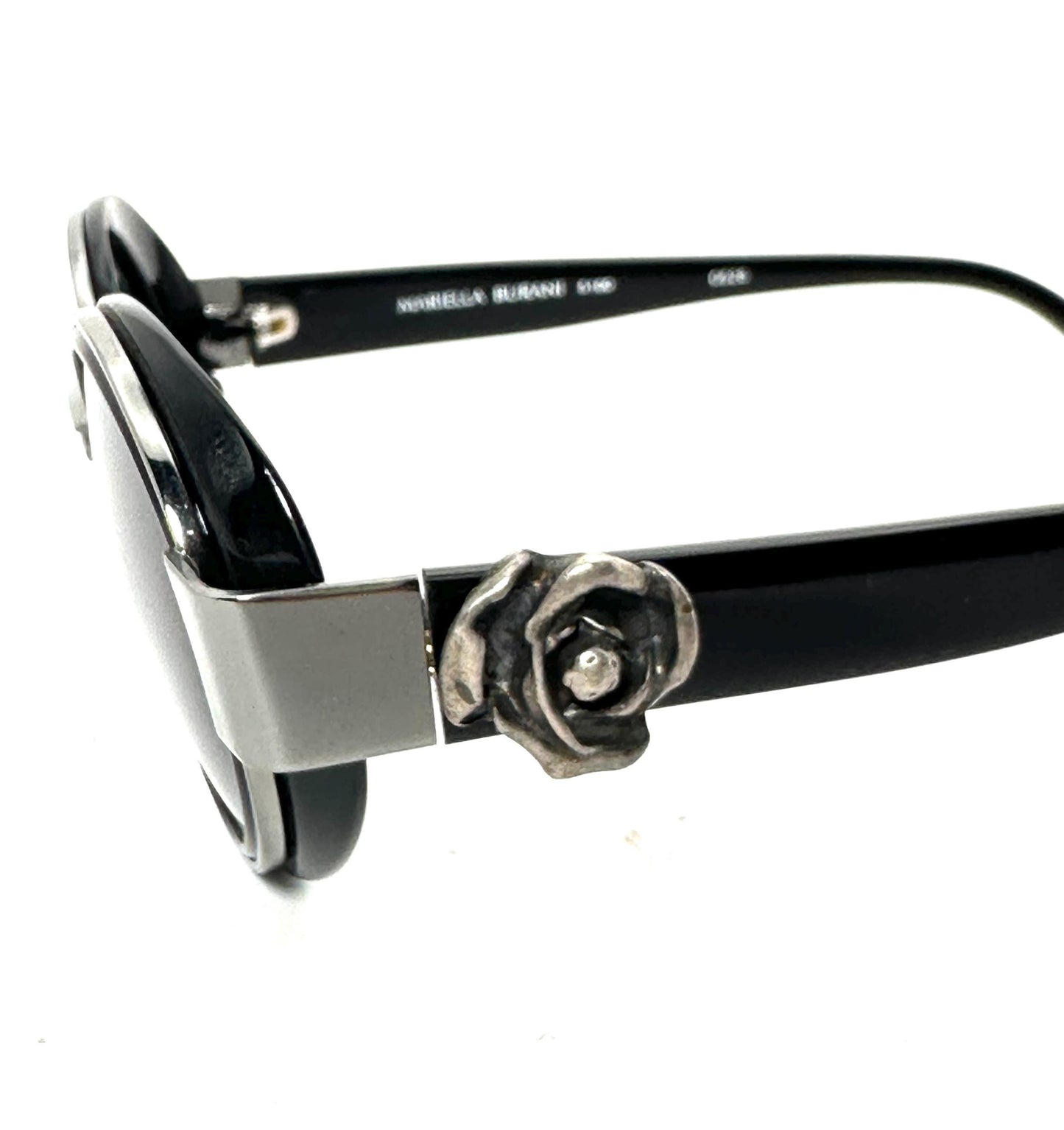 M.Burani 5100 rare black-sober round side shields sunglasses w metal rose detail, NOS 80s Italy