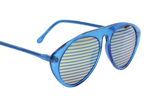 Fiorucci ultra rare aviator sunglasses with striped mirrored lenses, NOS 80s Italy