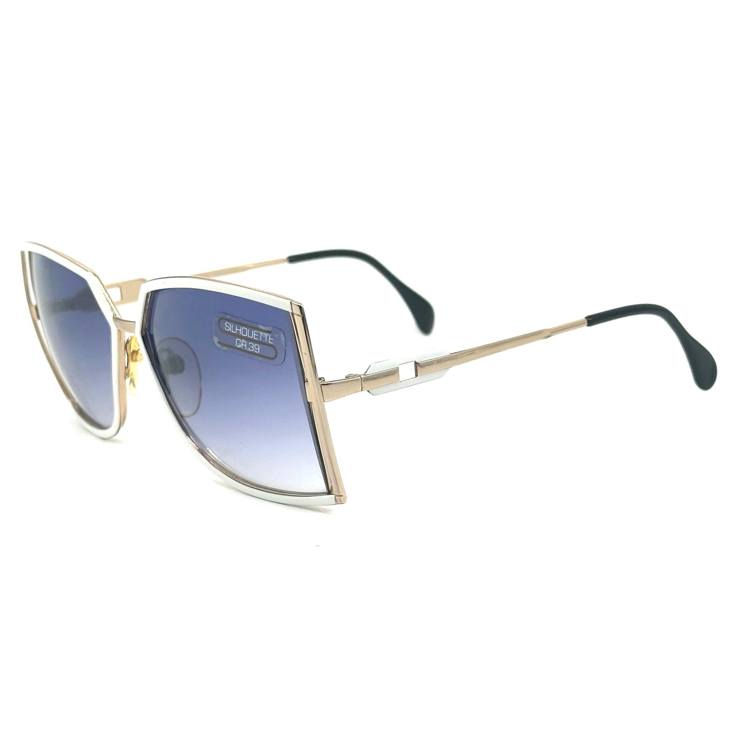 Silhouette 8010 vintage squared white and gold metal frame, blue gradient lenses sunglasses 1980s NOS Austria