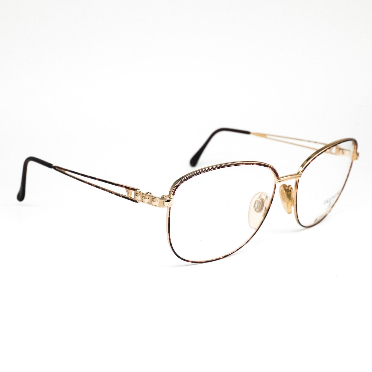 Valentino v420 vintage round square gold metallic eyeglasses frames with cut off temples, 1980s NOS Italy
