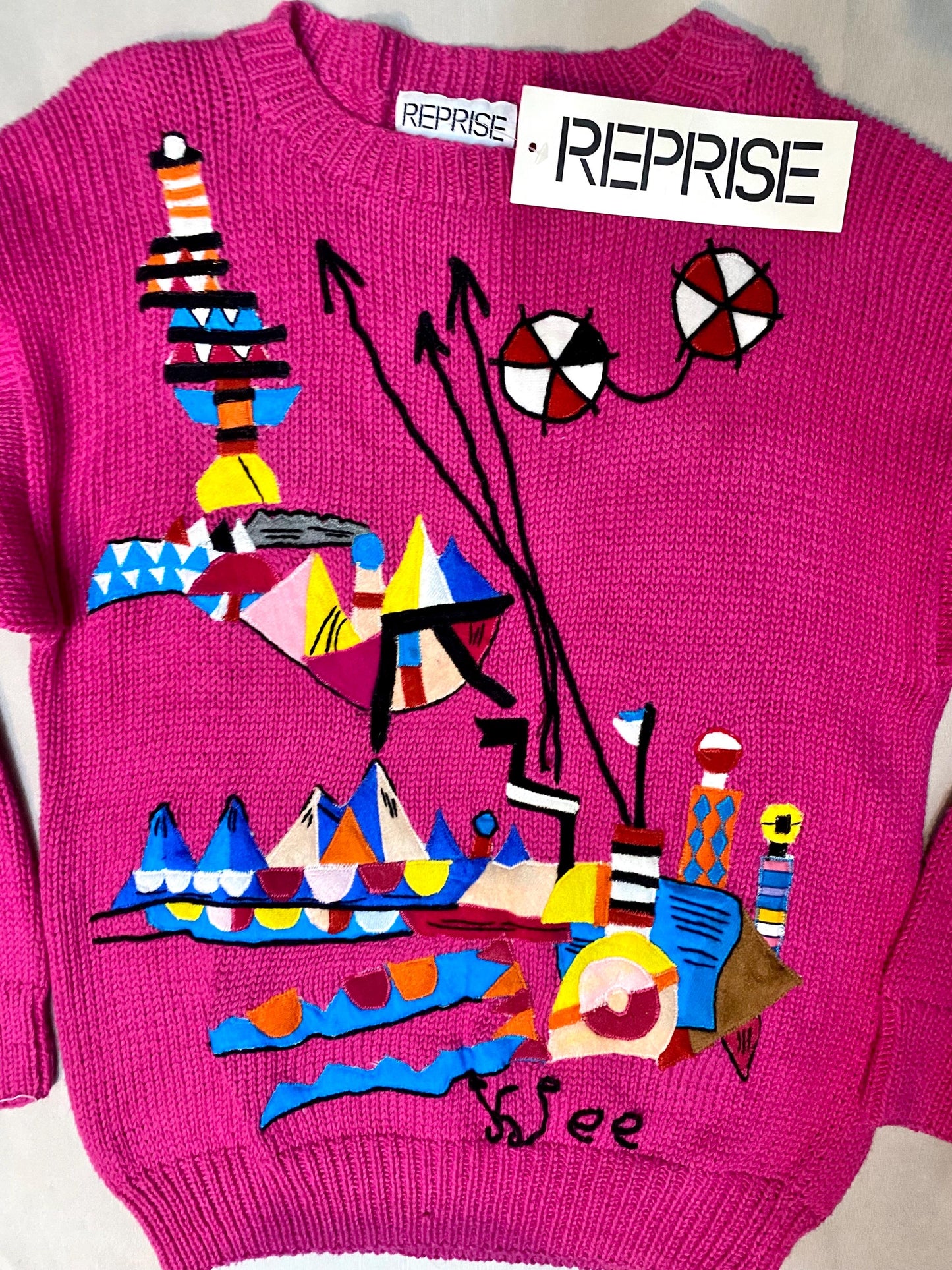 Reprise Paul Klee tribute cotton knit jumper w hand made embroidery, new with tags 80s NOS