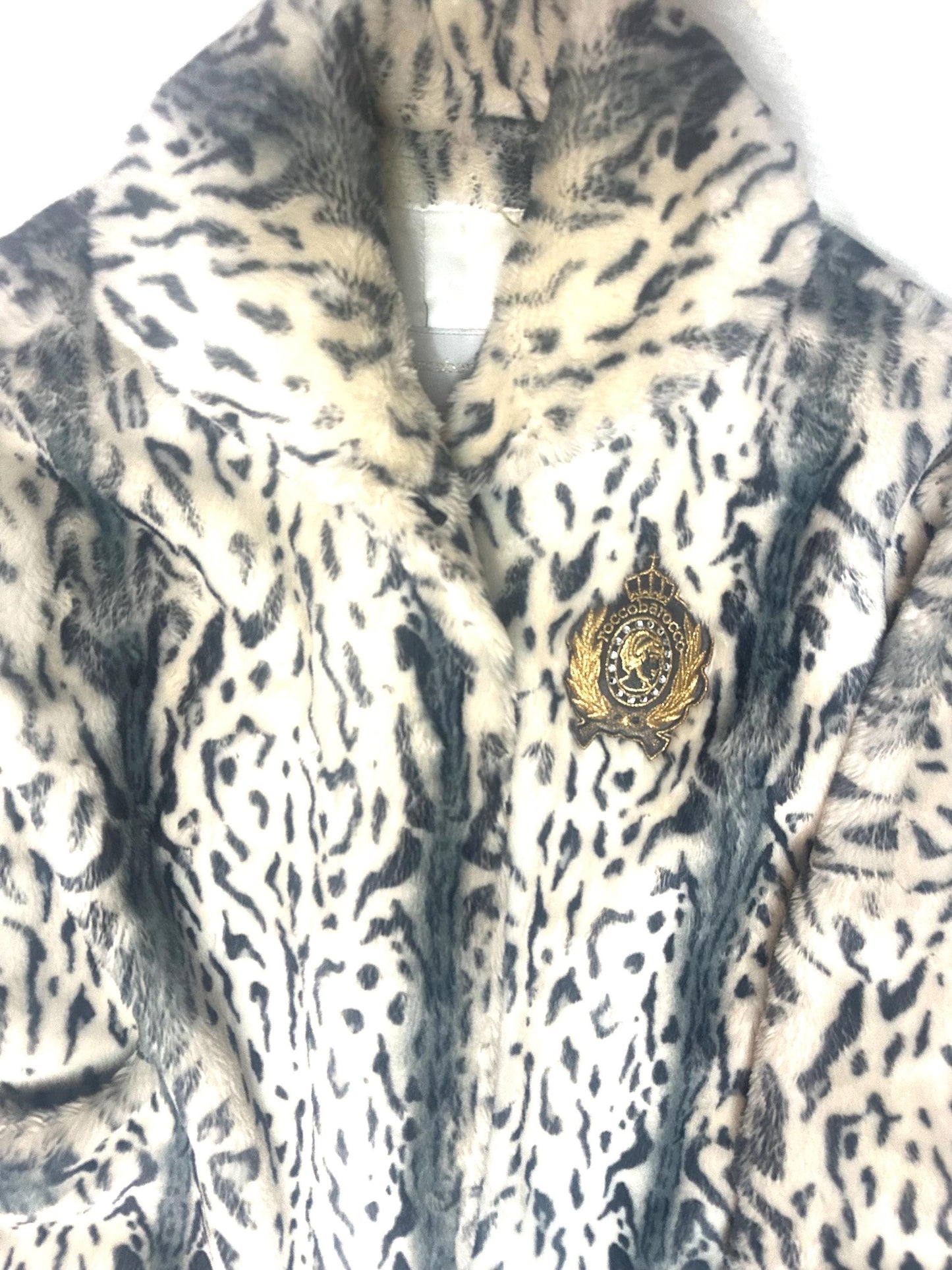 Roccobarocco 80s white snow leopard faux fur made in Italy, great condition sz 42/M
