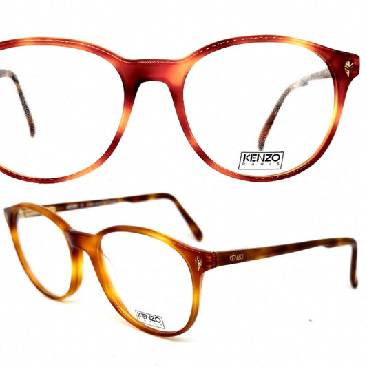 Kenzo k111 Journaliste honey tortoise pantos frames with golden leaf pins, NOS 80s hand made in France