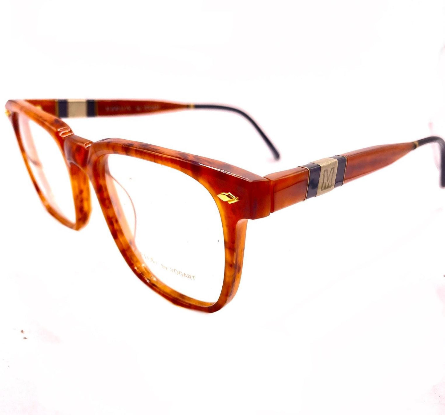 Marlow old school square tortoise frames w golden details. nOS 80s Italy