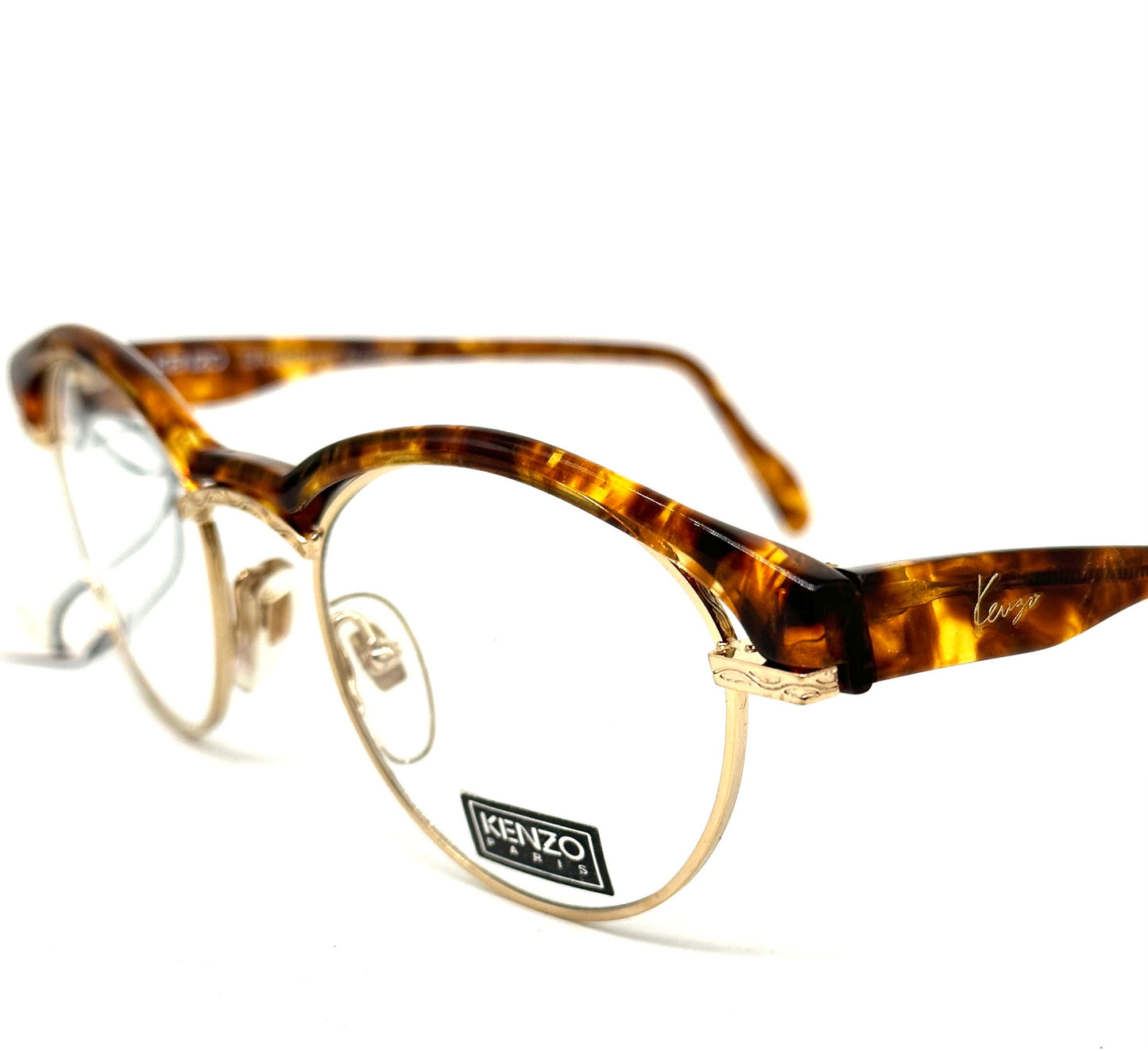 Kenzo Reggae K61 avant-garde pantos frames w cutoff details on the colorful cello browline, 80s NoS France