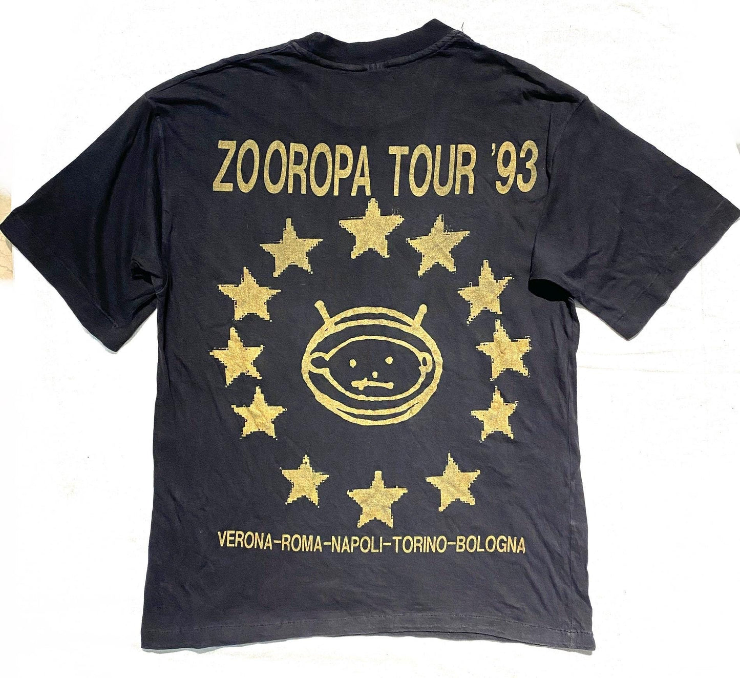 U2 Zooropa 1993 original Italian tour dates T-Shirt, black w golden print, XXL