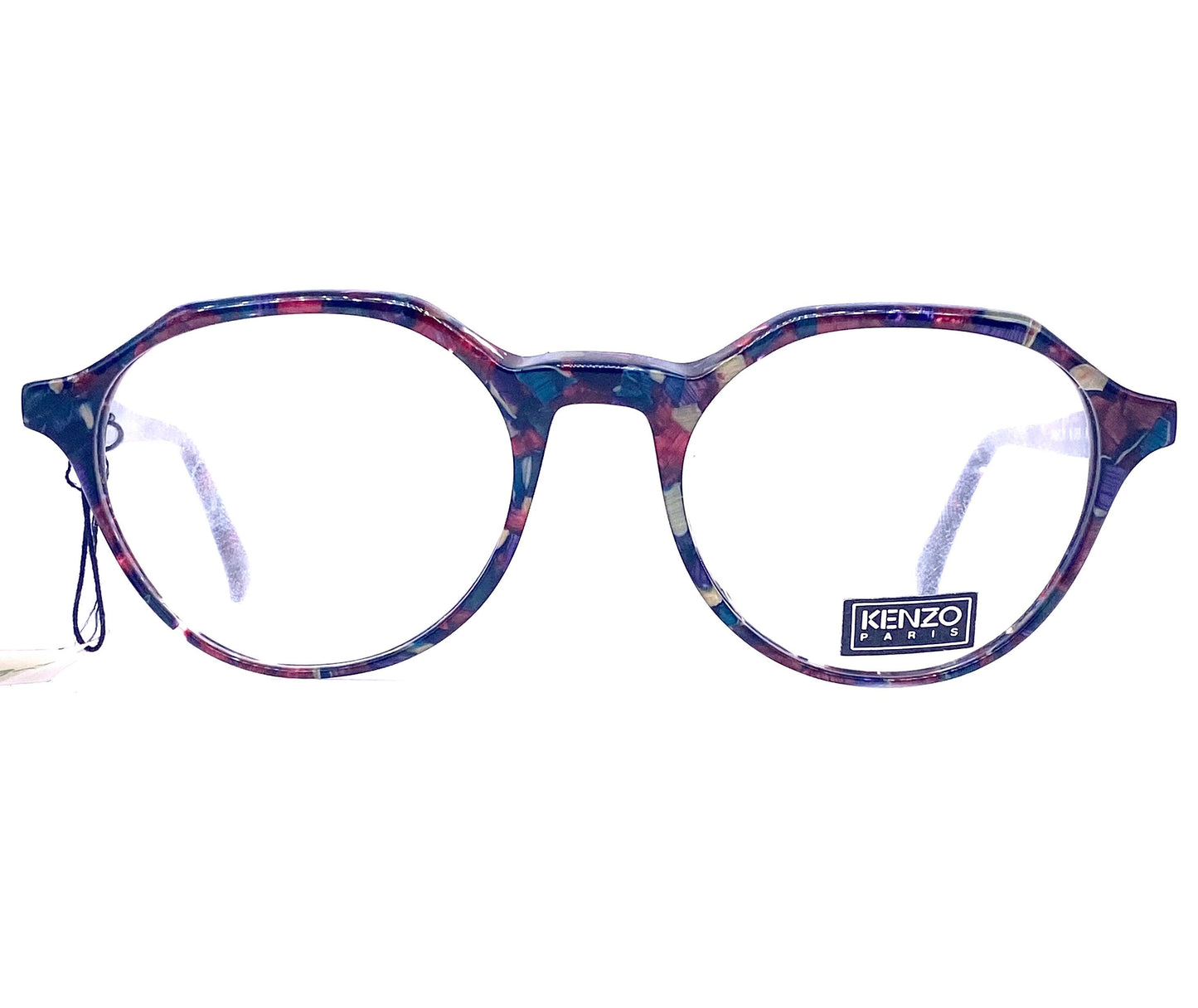 Kenzo K069 Chaplin cool retro round flat brow dark multicolor acetate eyeglasses hand made in France, 80s NoS