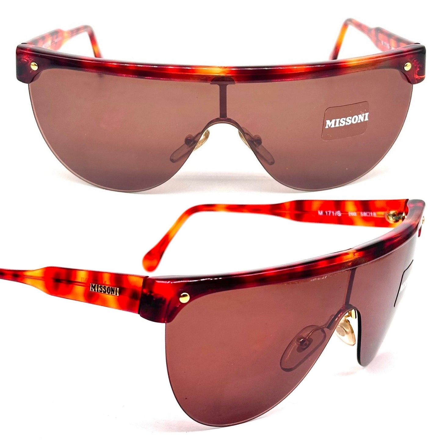 Missoni M171/S tortoise mask/ shield sunglasses w flat top browline, NOS 90s mint
