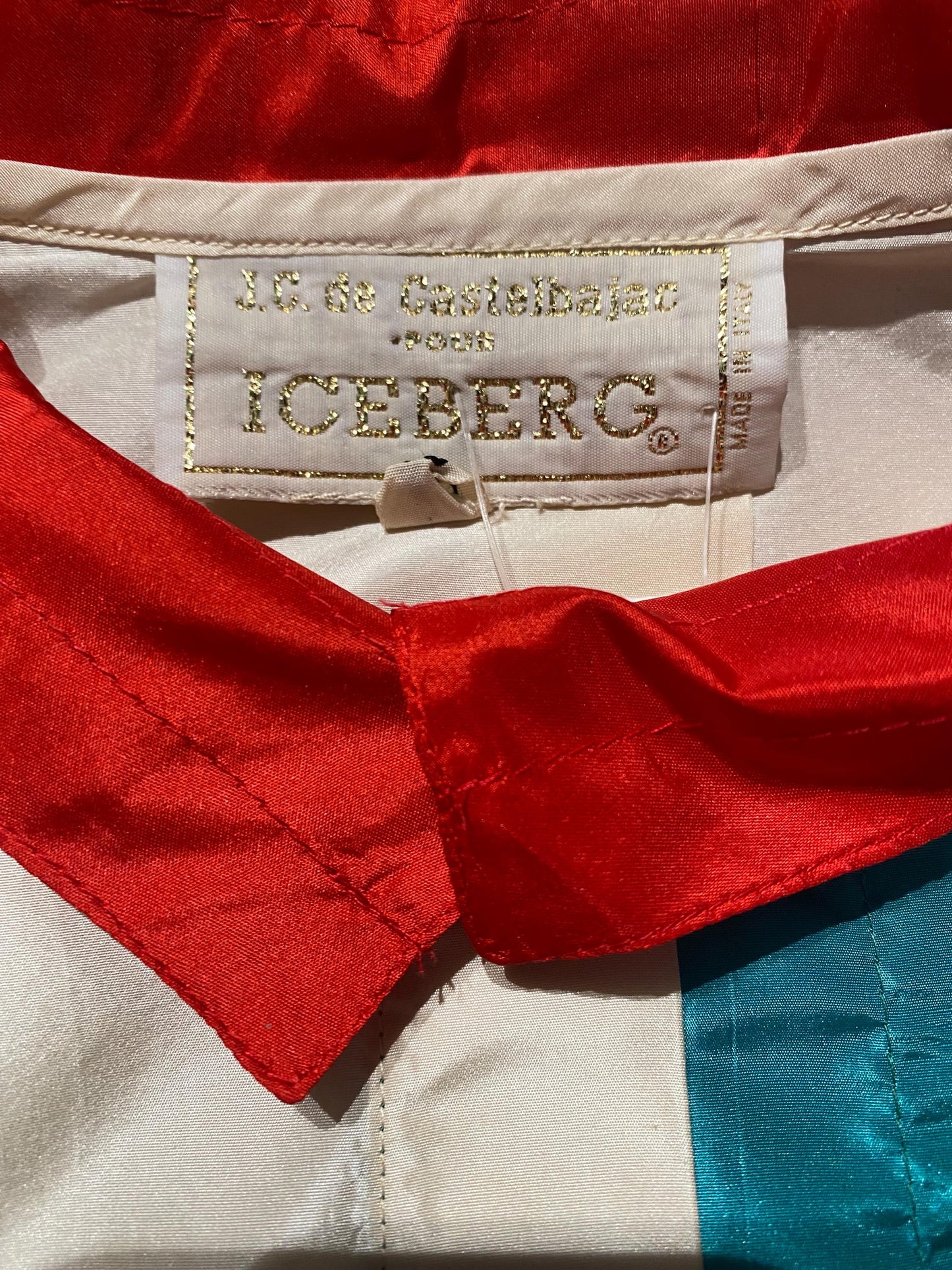 JC de Castelbajac x Iceberg 100% Silk color block pop art shirt size 40 boxy fit