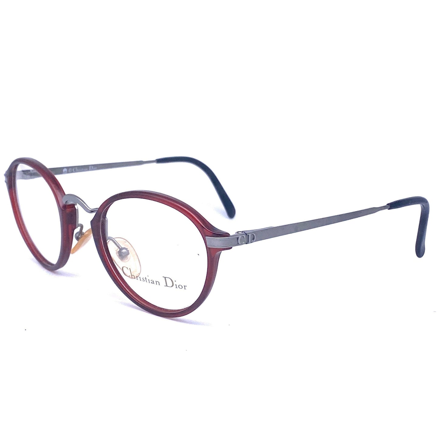 Christian Dior 2899 minimalist burgundy/ gunmetal round eyeglasses frames, NOS 1980s Austria